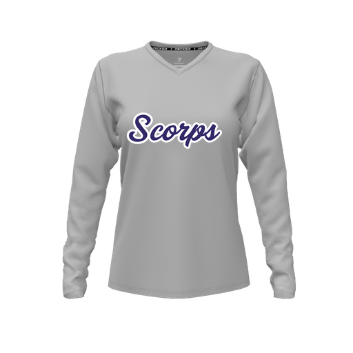 [CUS-DFW-TEES-CMF-VNK-LSL-GRY-FYXS-LOGO3] Decker Comfort T-Shirt (Female Youth XS, Gray, V Neck, Logo 3, Long Sleeve)